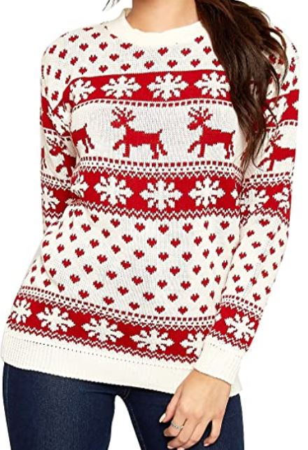 pull de noel blanc et rouge avec flocons